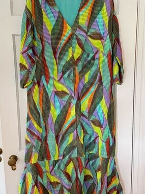 Marie Oliver Multi-Color V-Neck Maxi Dress in Teal, Yellow, Purple